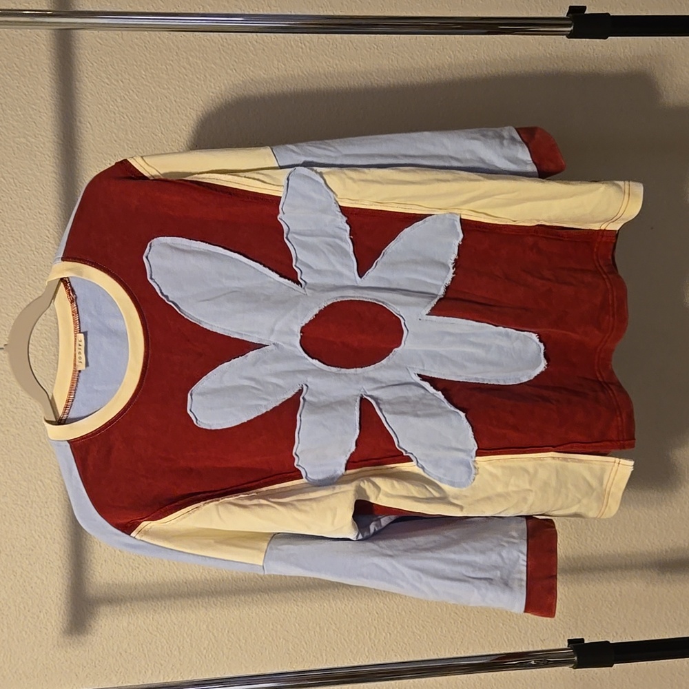 JODIFL Red and Blue Contrast Long Sleeve Top